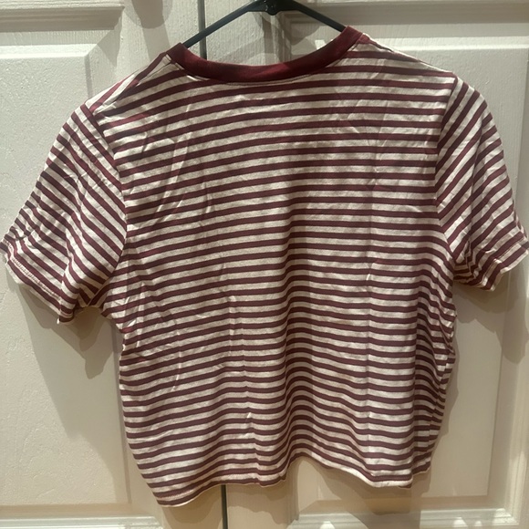Madewell Soft Fade Cotton Boxy Crop Tee, Burgundy and White Stripe, XS oversized - Picture 4 of 7